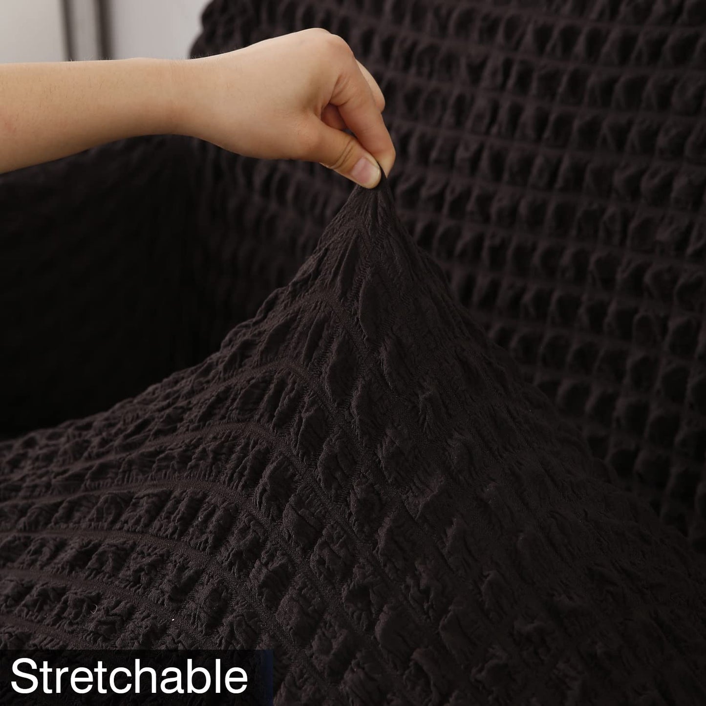 Elastic Stretchable Turkish 280 GSM Bubble Sofa Cover with Frill, Dark Chocolate