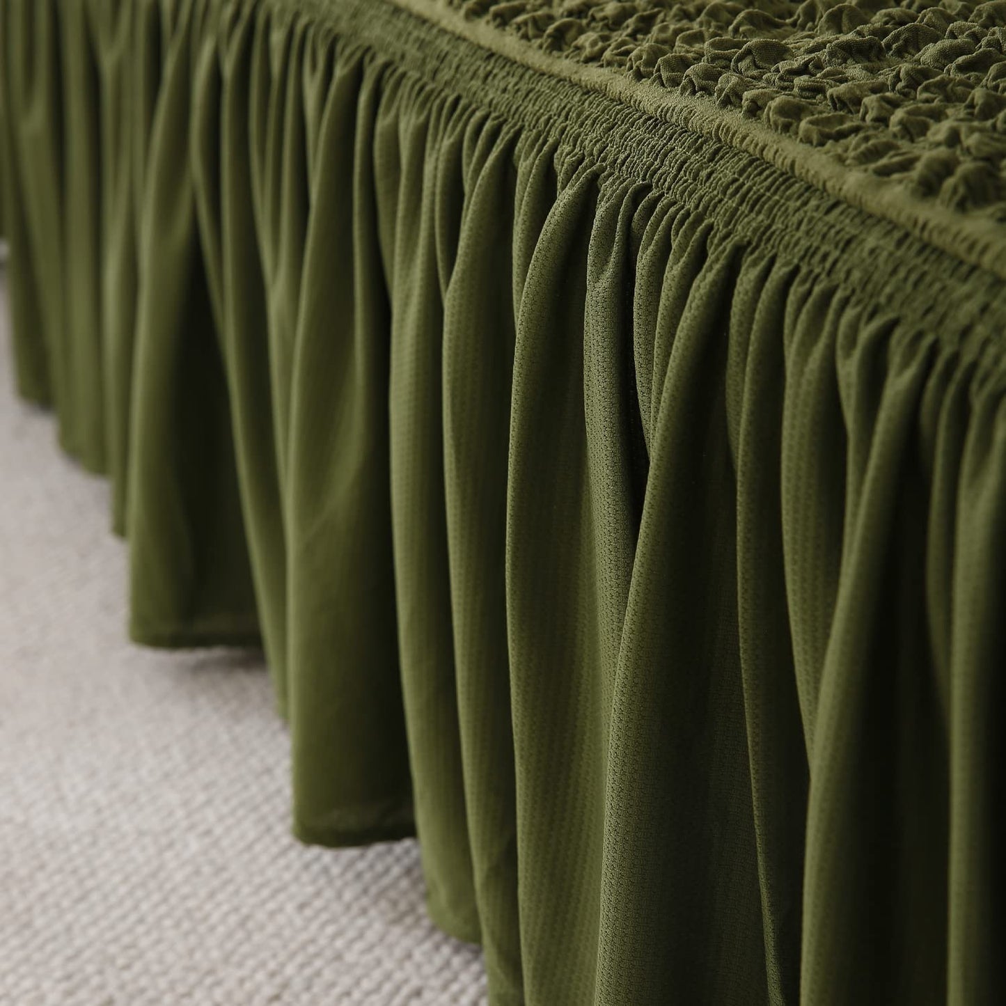 Elastic Stretchable Bubble 280 GSM Sofa Cover with Frill, Forest Green