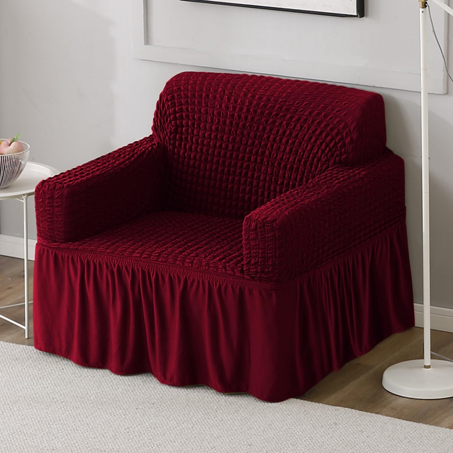Elastic Stretchable Bubble Sofa Cover with Frill, Wine