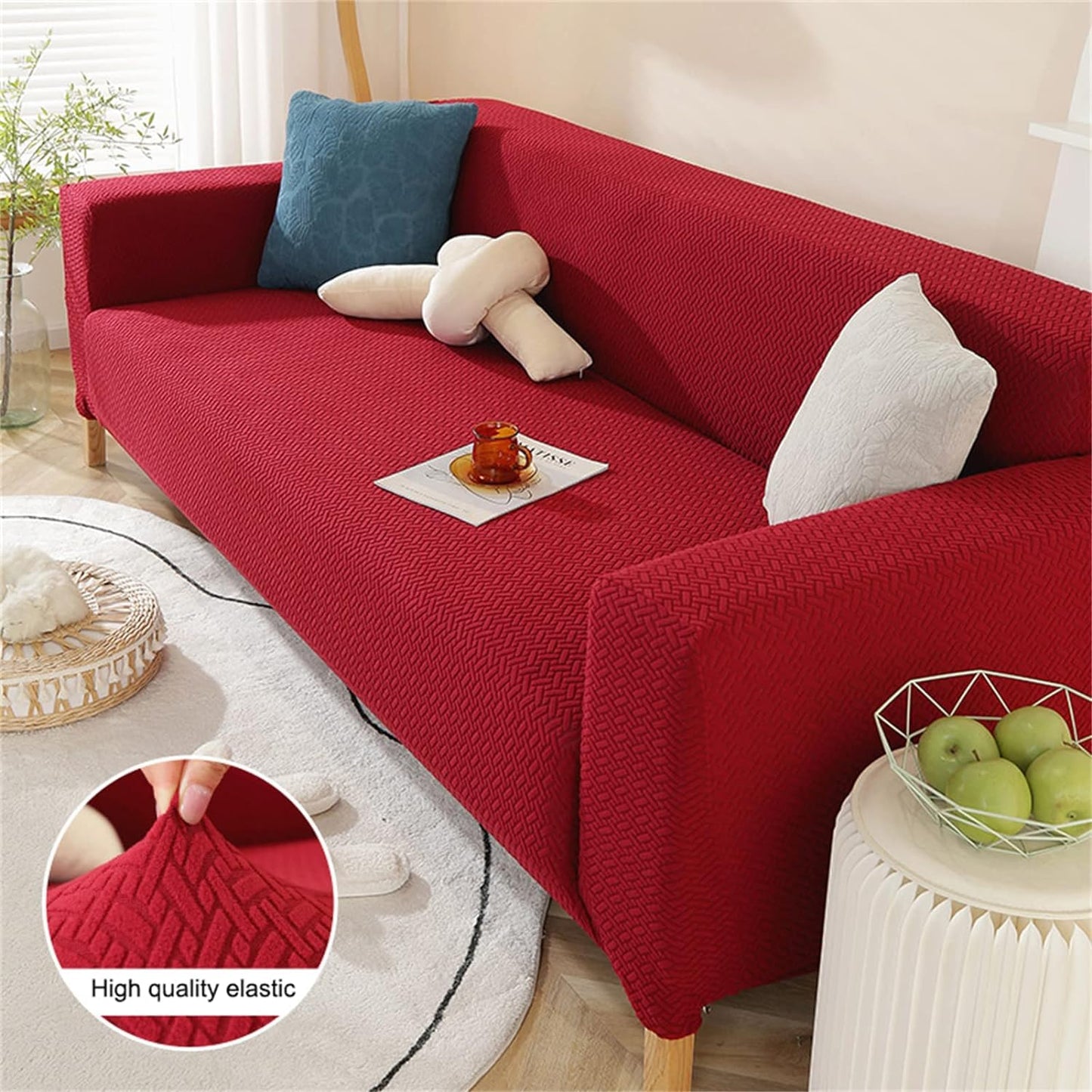 2026 L Shape Polar Fleece Sofa Cover : Maroon