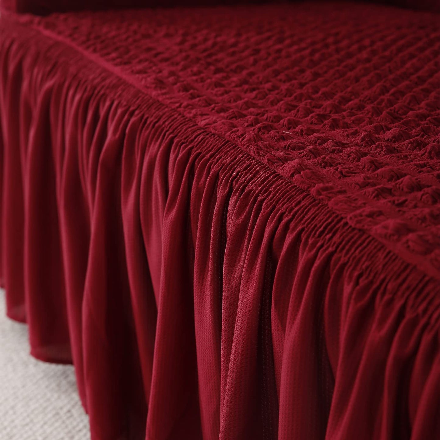 Elastic Stretchable 280 GSM Bubble Sofa Cover with Frill, Cherry Red