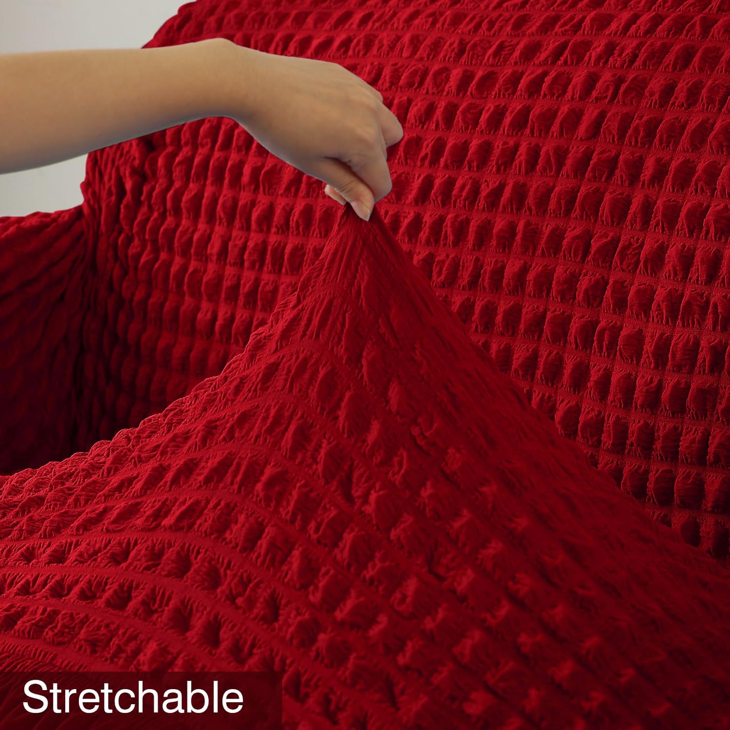 Elastic Stretchable Bubble Sofa Cover with Frill, Scarlet Red