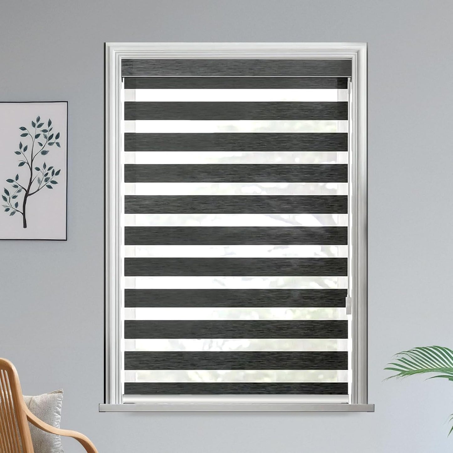 Premium Zebra Blinds Wooden Design Polyester Blend Semi/Complete Privacy Indoor Roller Blinds for Windows