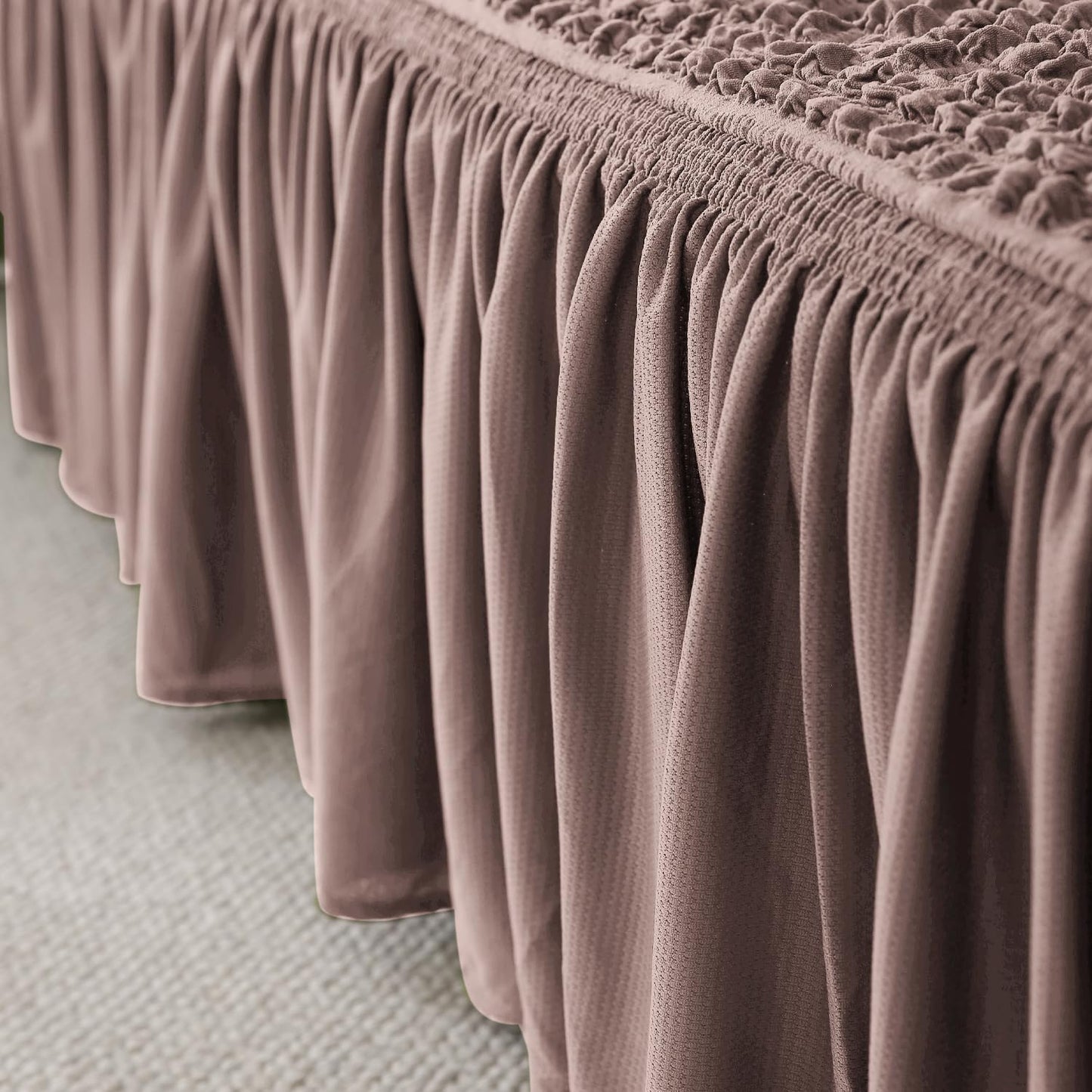 Elastic Stretchable Bubble Sofa Cover with Frill, Mocha