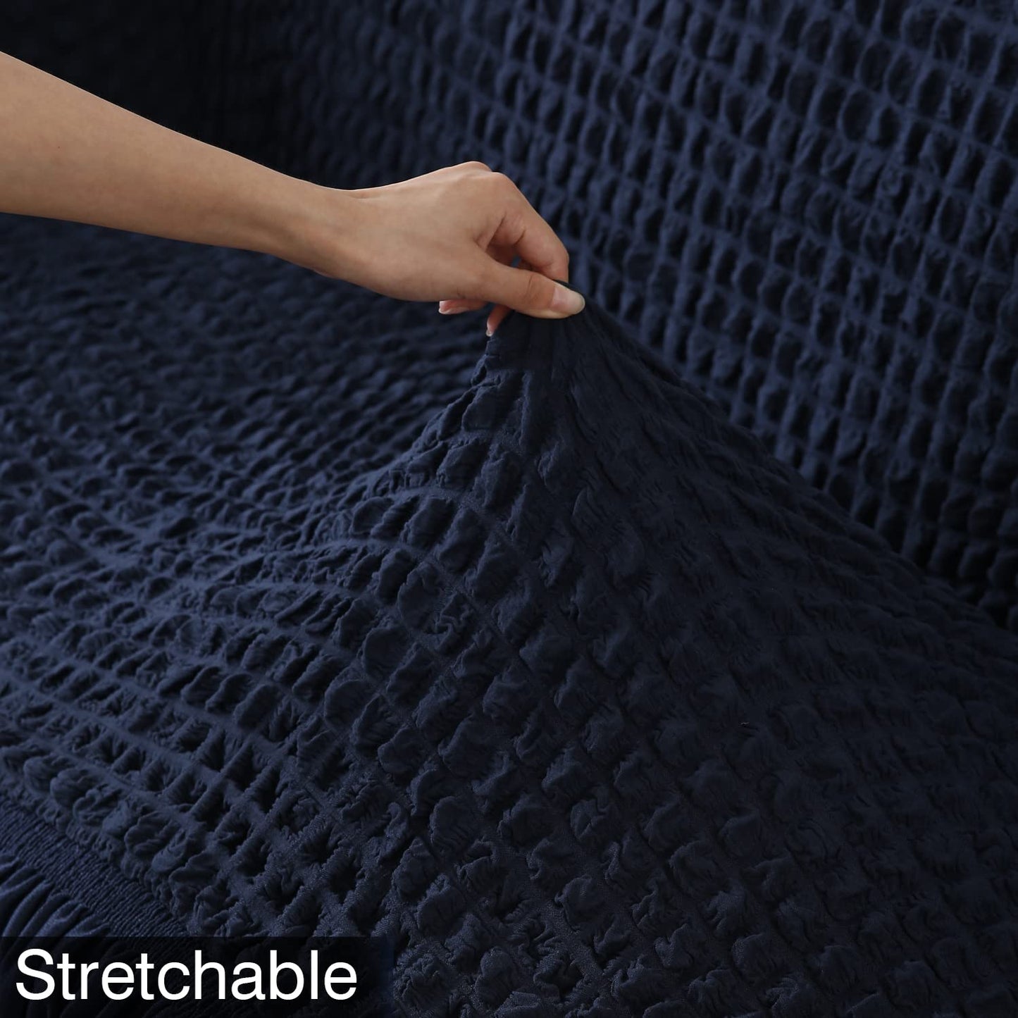 Elastic Stretchable 280 GSM Bubble Sofa Cover with Frill, Navy Blue