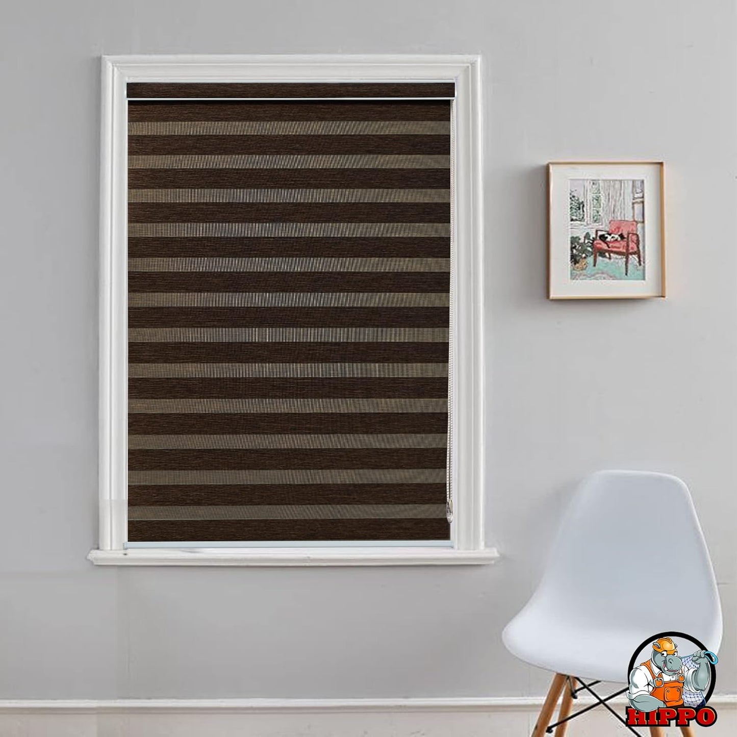 Premium Zebra Blinds Wooden Design Polyester Blend Semi/Complete Privacy Indoor Roller Blinds for Windows