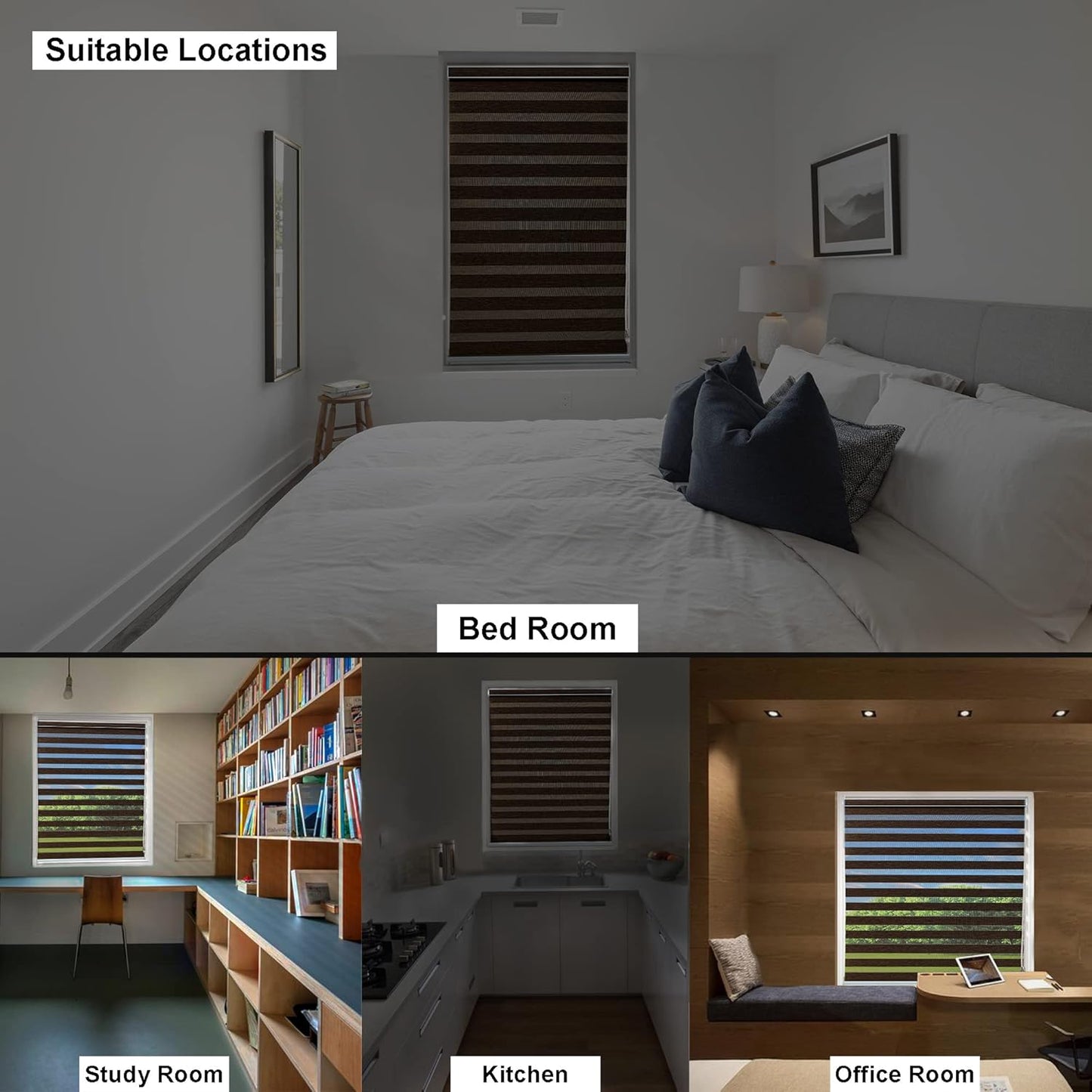 Premium Zebra Blinds Wooden Design Polyester Blend Semi/Complete Privacy Indoor Roller Blinds for Windows