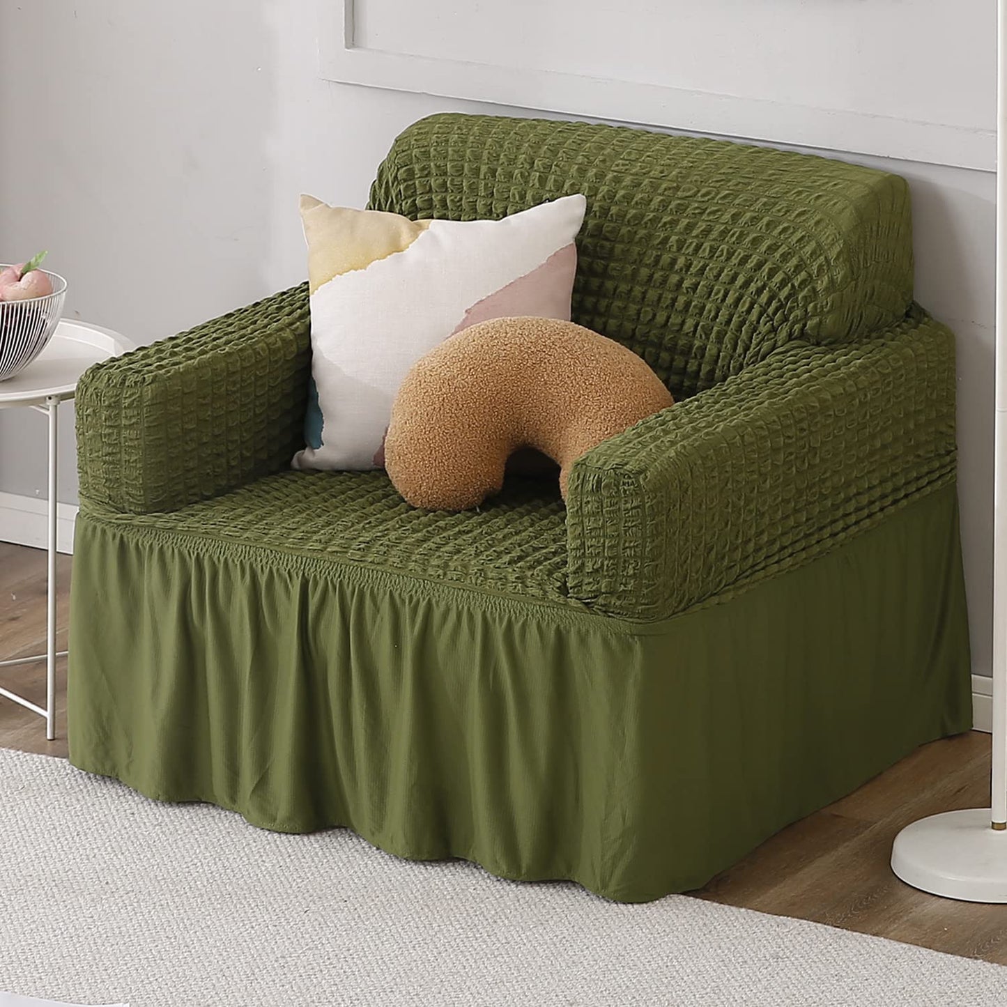 Elastic Stretchable Bubble 280 GSM Sofa Cover with Frill, Forest Green