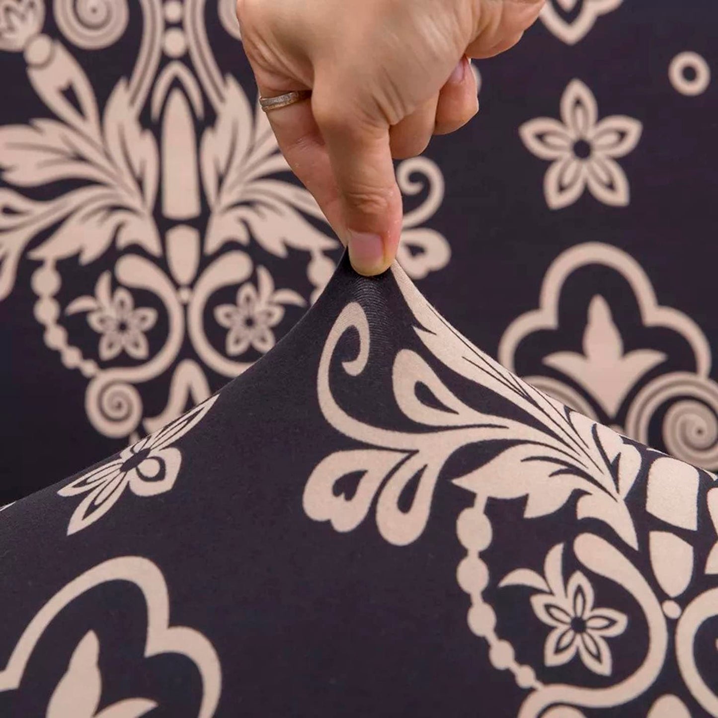 L Shape Sofa Cover - Black Brocade