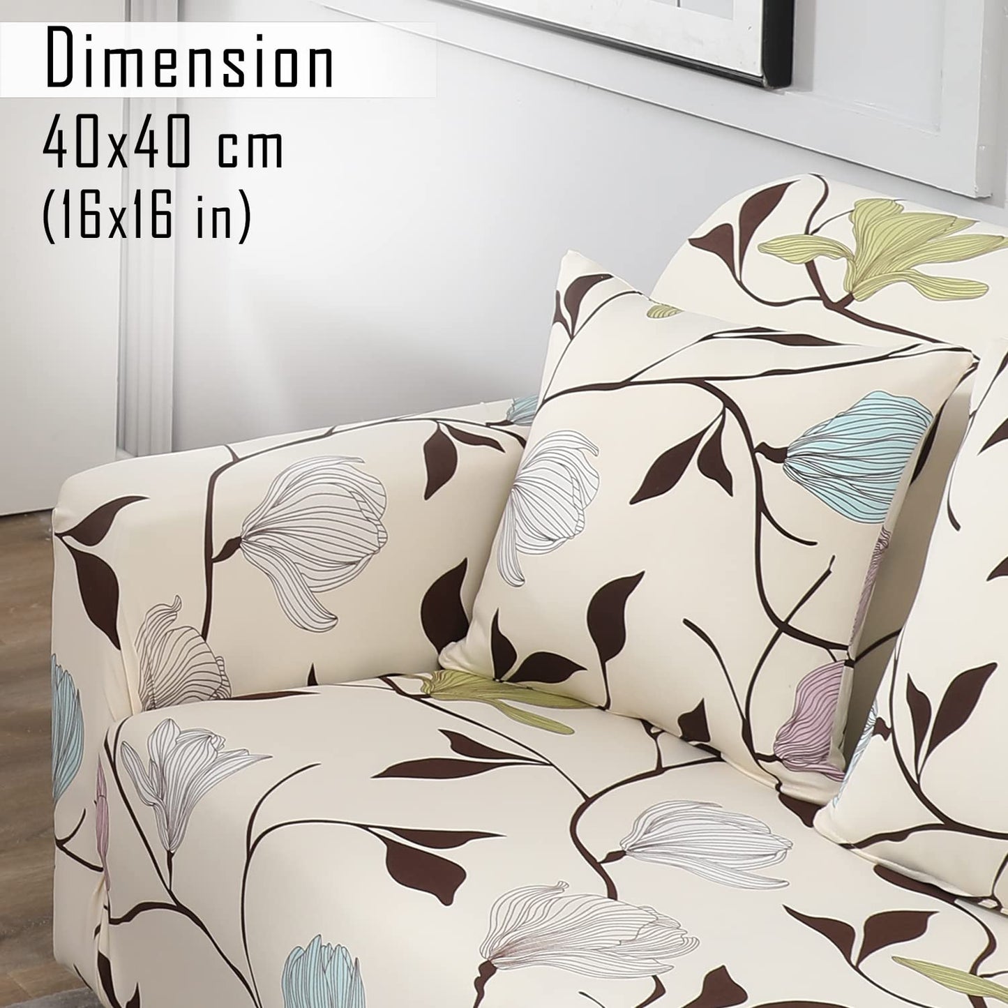 Stretchable Pack of 2 Cushion Cover 16x16, Beige Brown Leaves