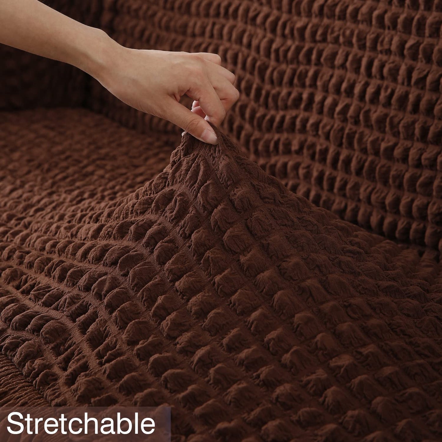 Elastic Stretchable 280 GSM Bubble Sofa Cover with Frill, Dark Brown