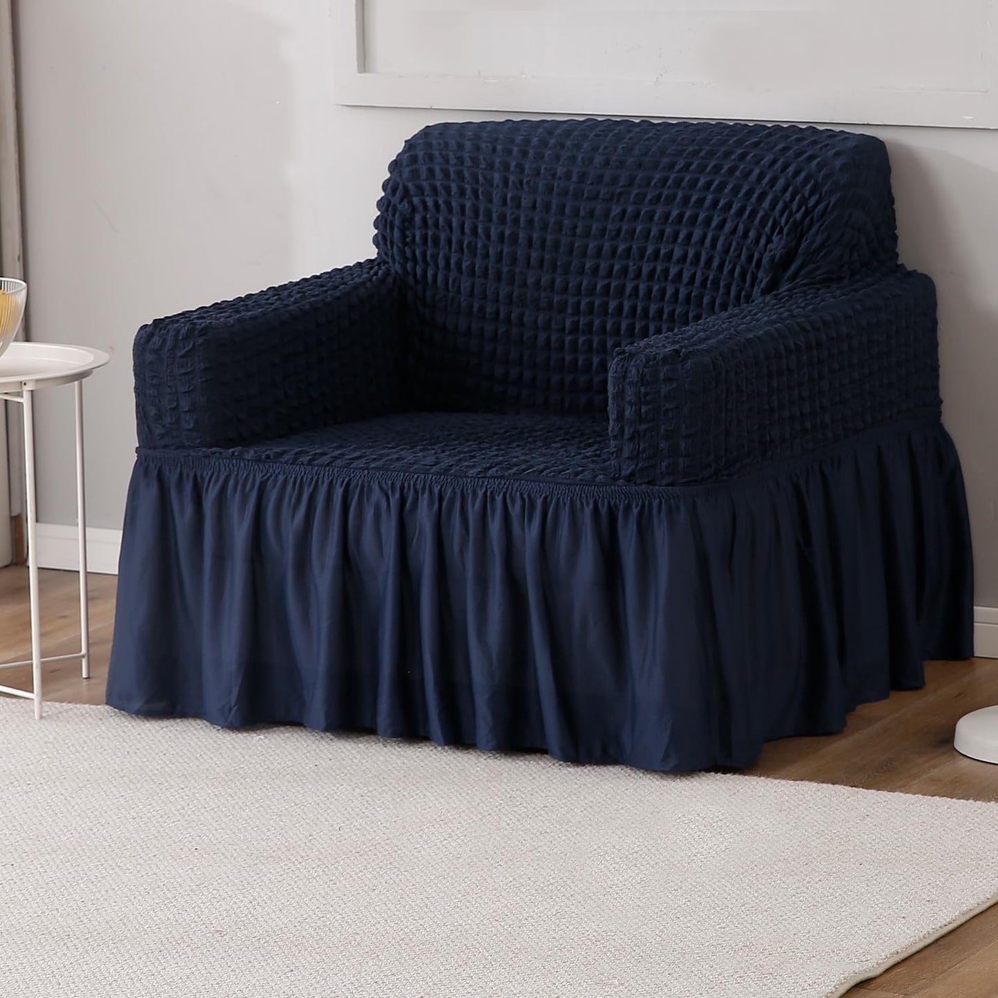 Elastic Stretchable 280 GSM Bubble Sofa Cover with Frill, Navy Blue