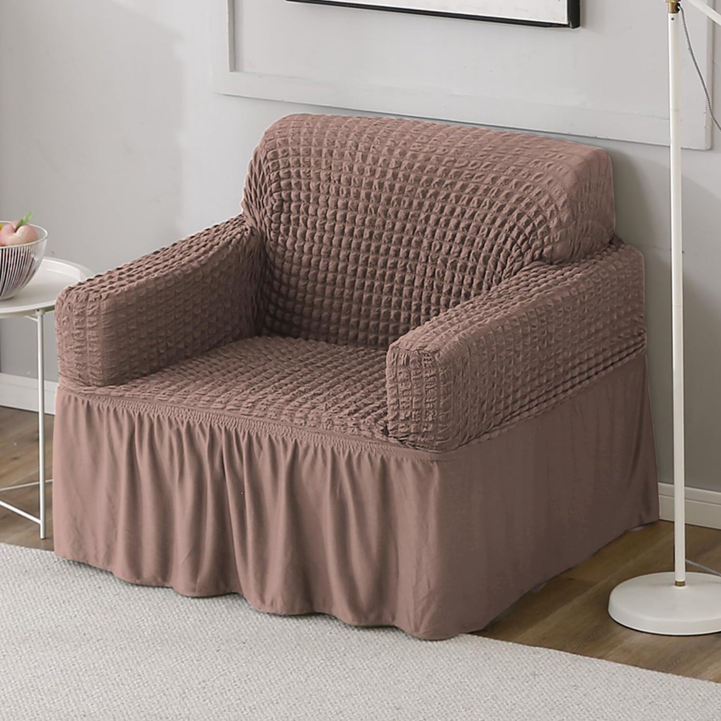 Elastic Stretchable Bubble Sofa Cover with Frill, Mocha