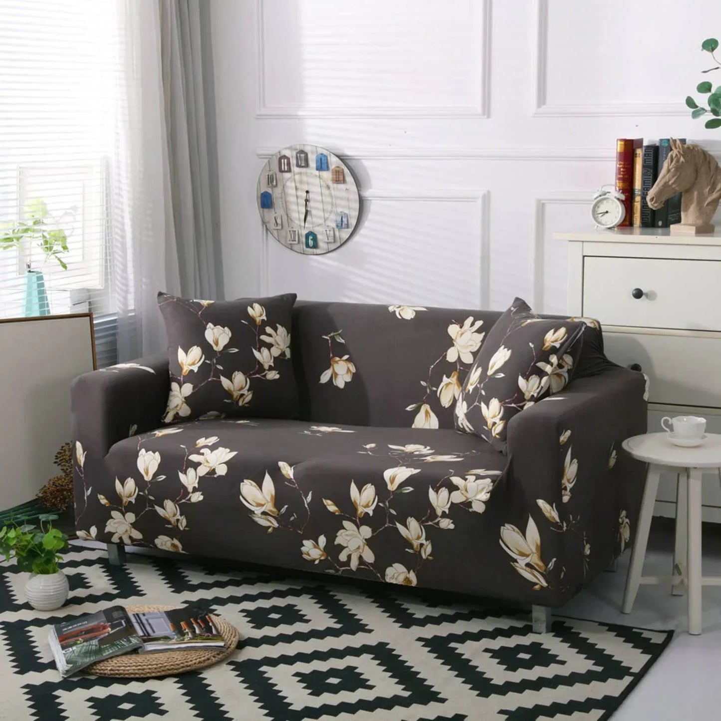 3+1+1 BROWN FLOWER SOFA COVER ELASTIC STRETCHABLE 48 HOURS OFFER