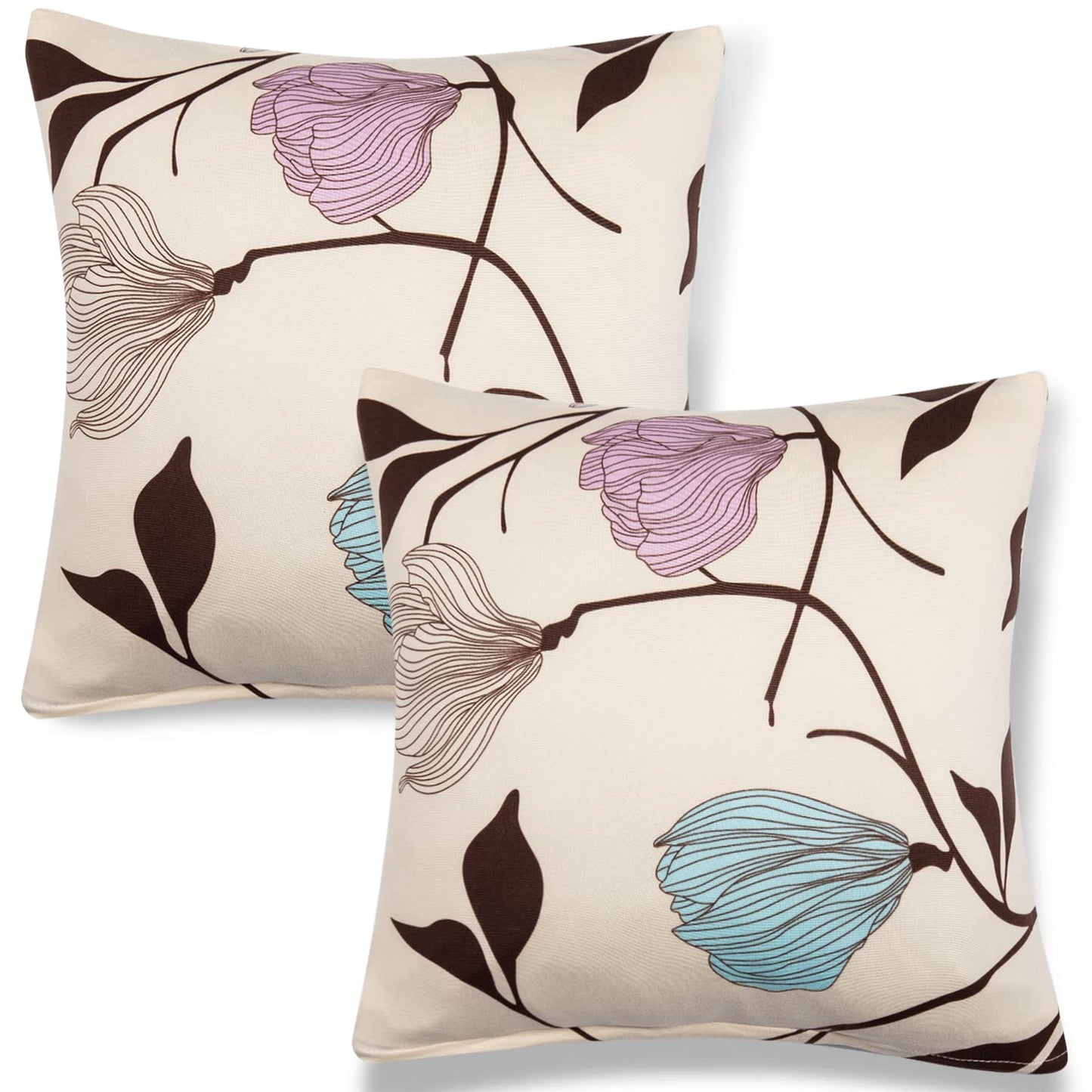 Stretchable Pack of 2 Cushion Cover 16x16, Beige Brown Leaves