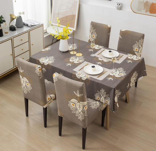 Beige Brocade Chair Table Covers