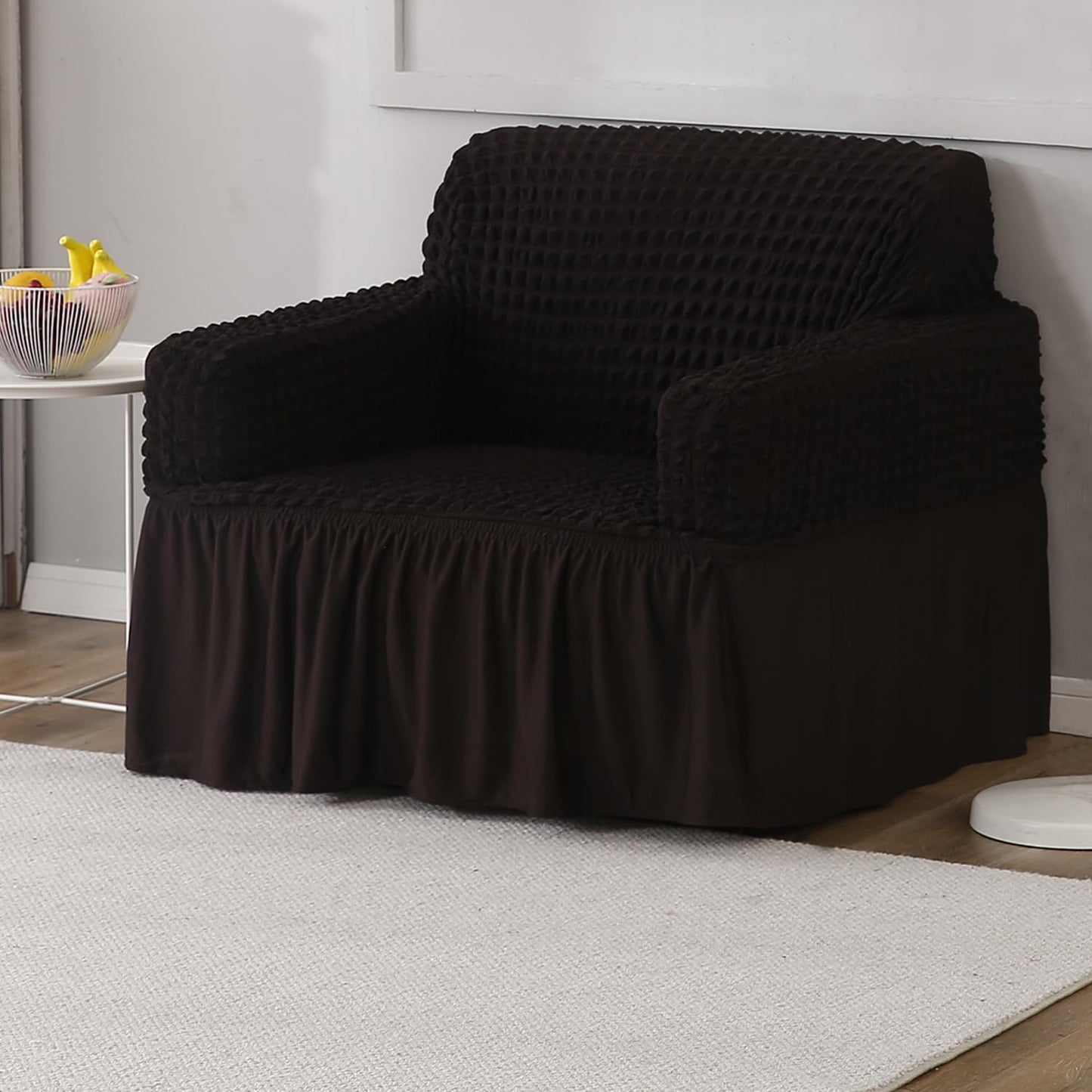 Elastic Stretchable Turkish 280 GSM Bubble Sofa Cover with Frill, Dark Chocolate