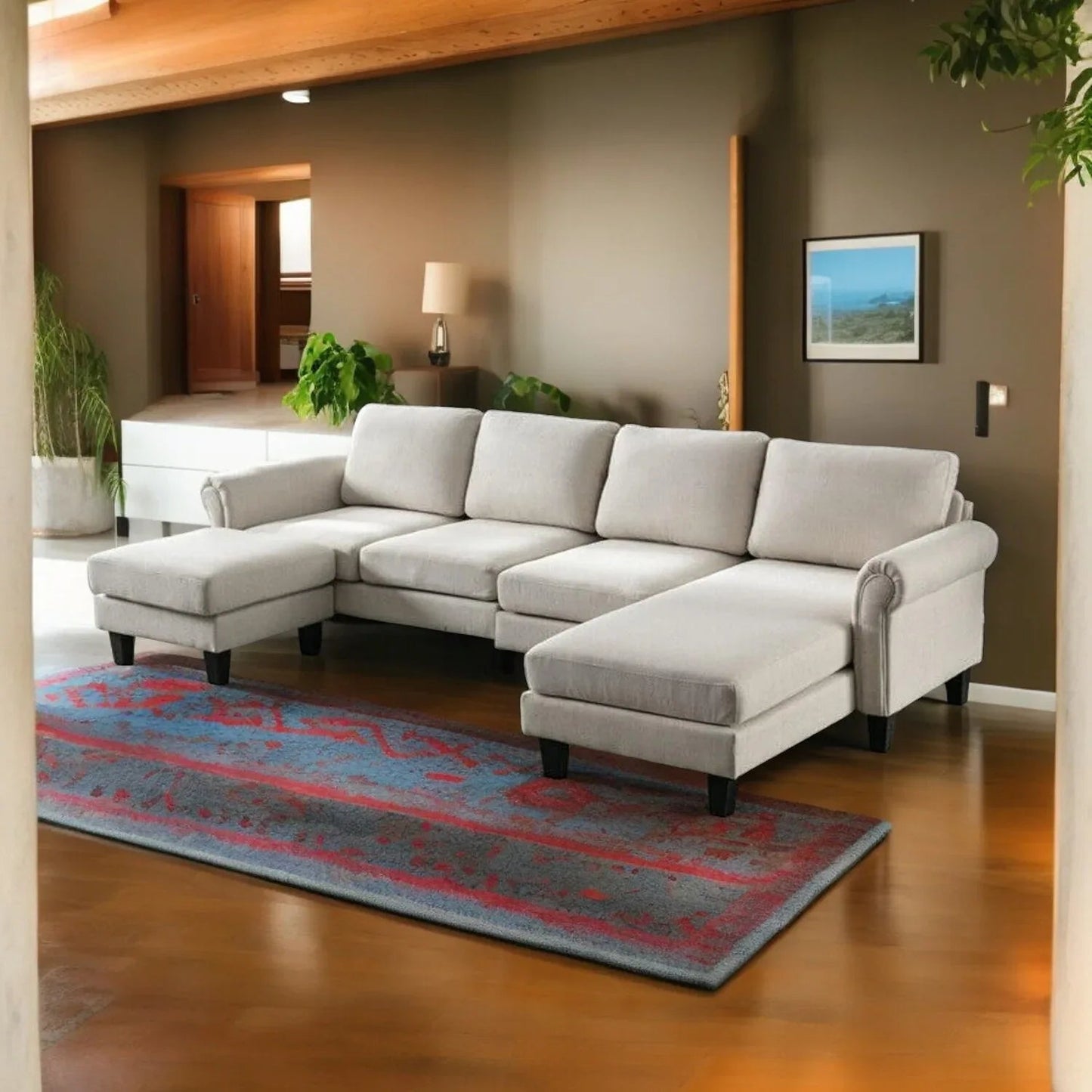 Moria 6 Seater L Shape Modular Fabric Sofa For Living Room
