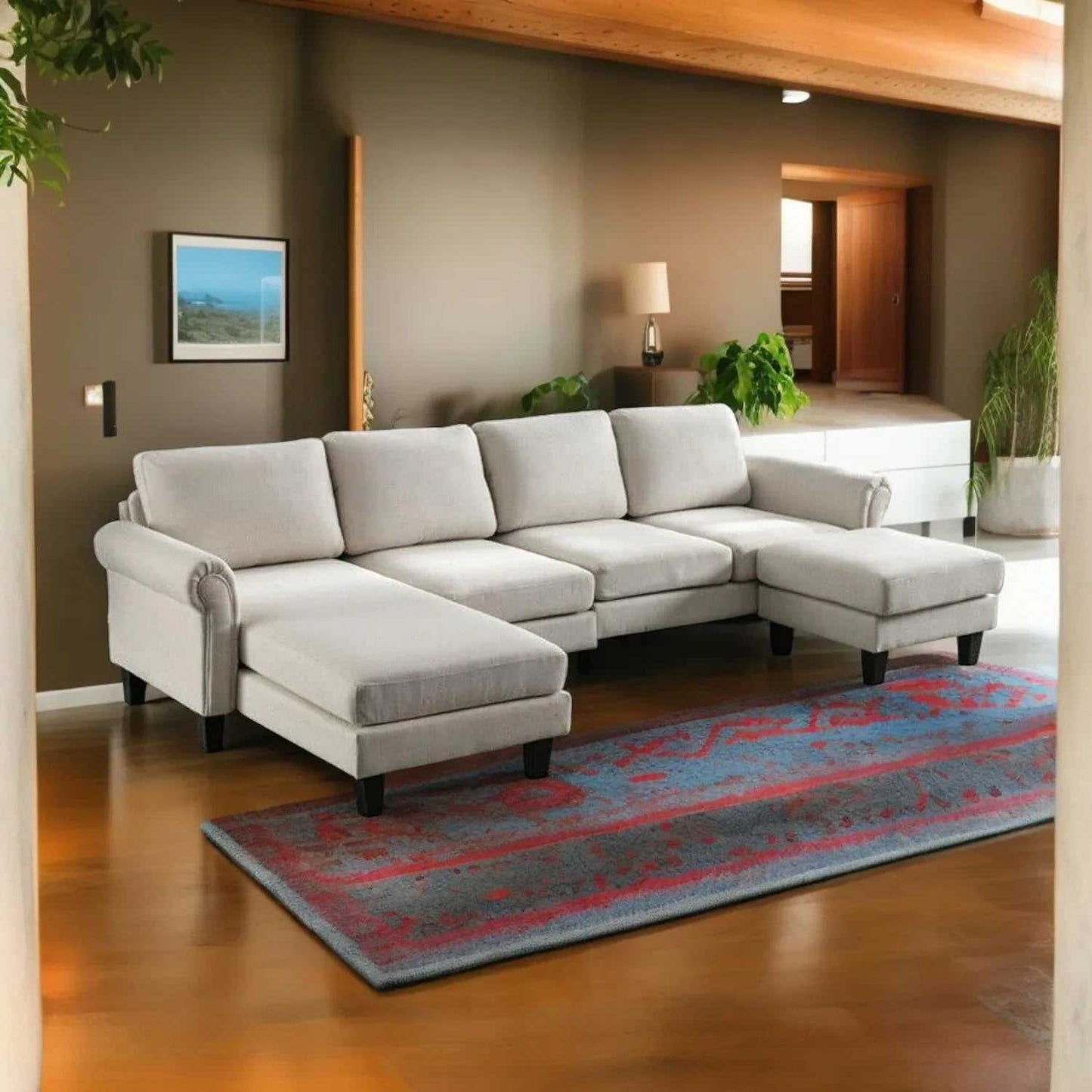 Moria 6 Seater L Shape Modular Fabric Sofa For Living Room