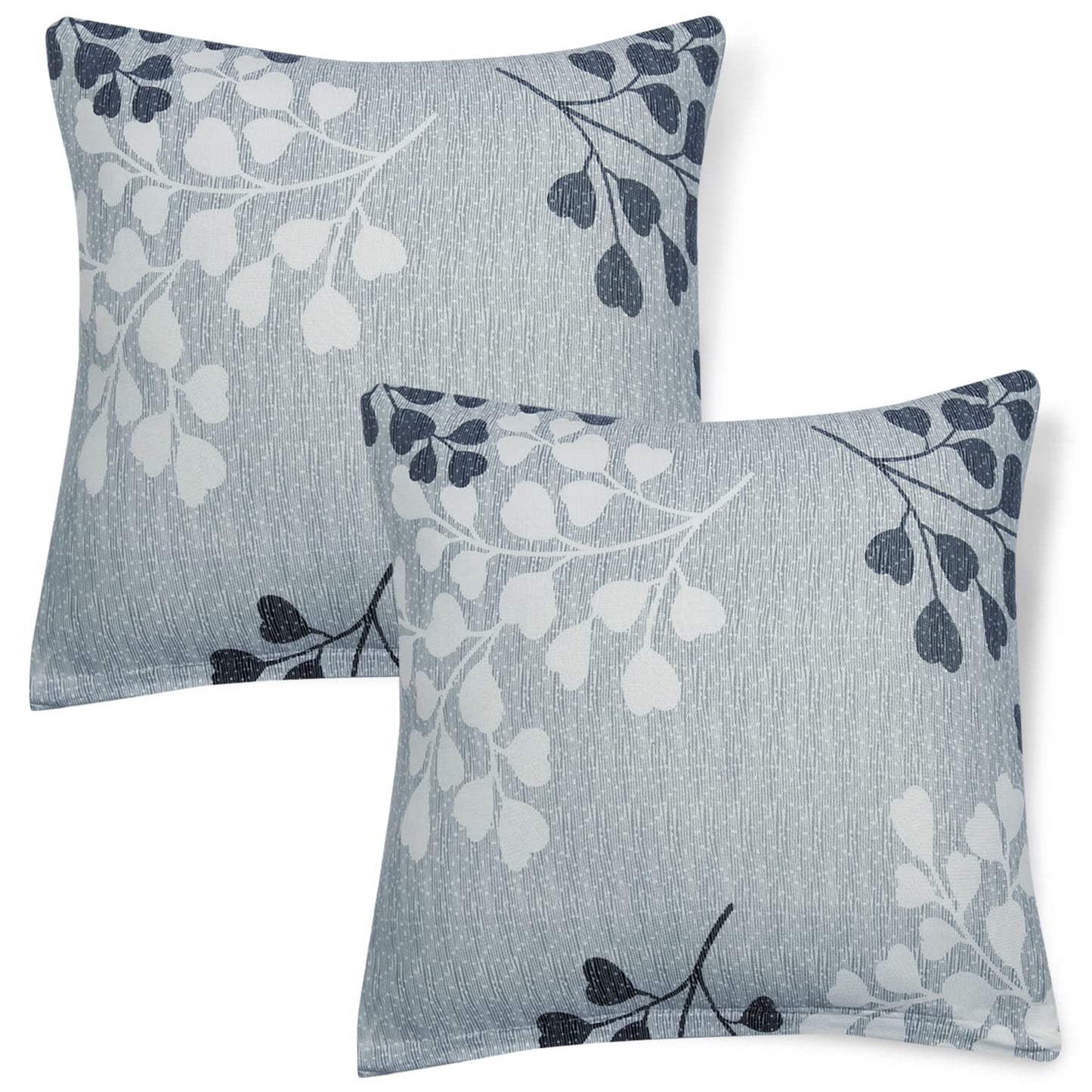 Stretchable Pack of 2 Cushion Cover 16x16, Grey Leaves