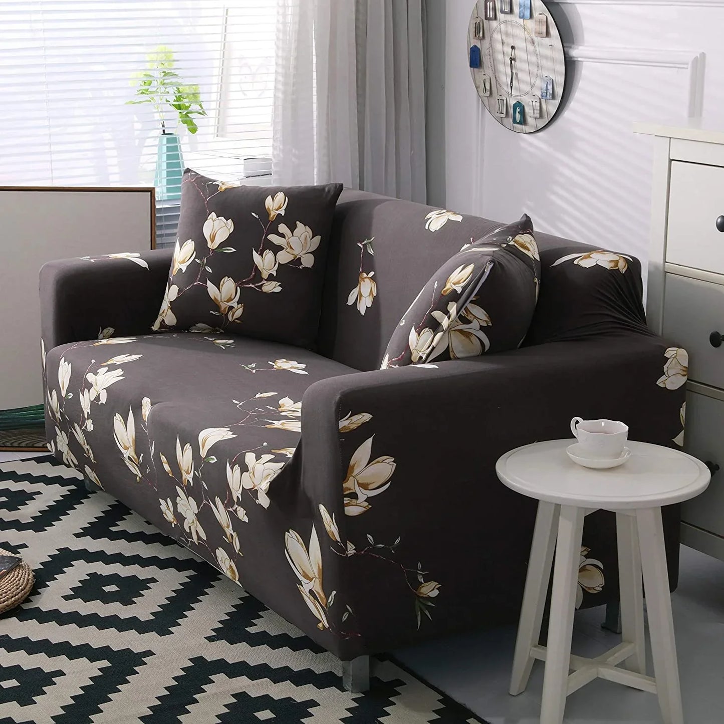 Brown Flooral - Luxury Quality Strechable & Dust-proof Sofa Cover