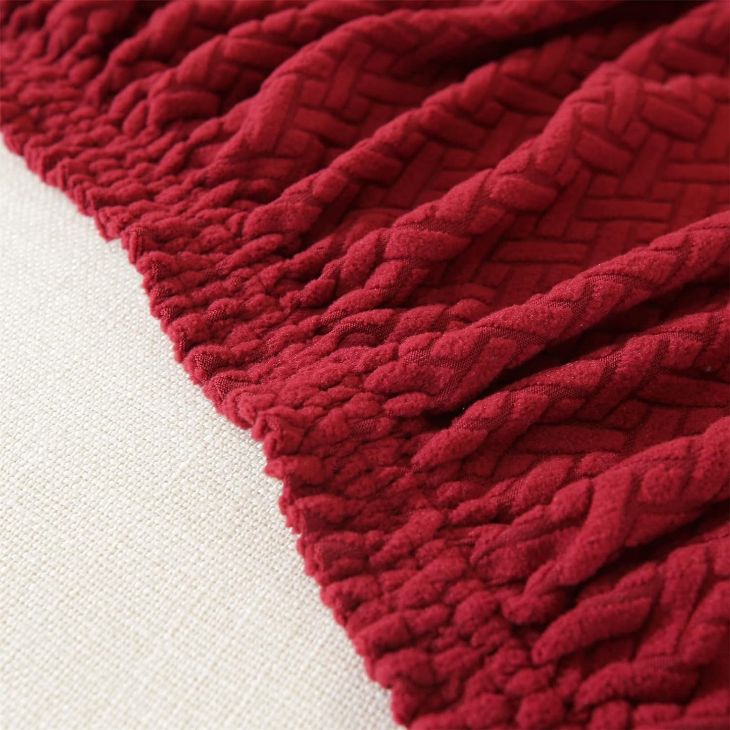 2026 L Shape Polar Fleece Sofa Cover : Maroon