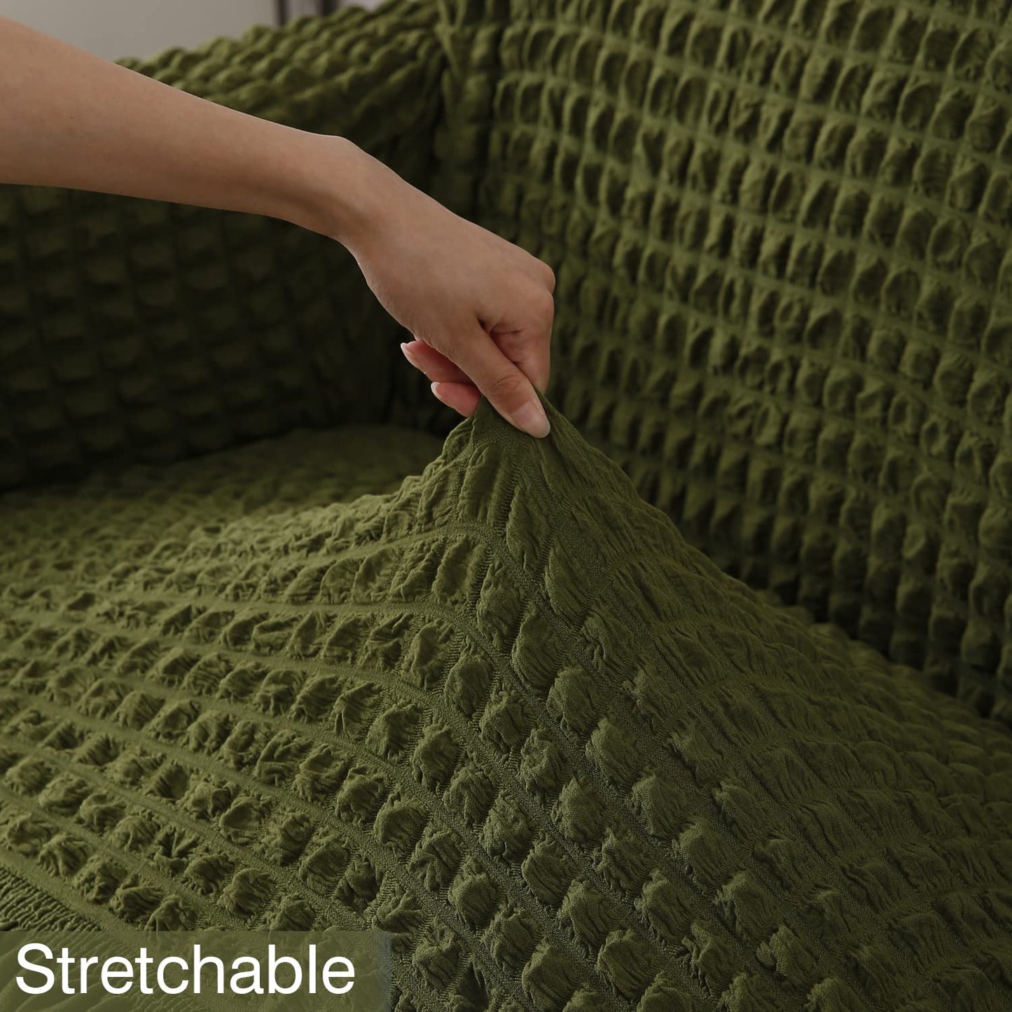 Elastic Stretchable Bubble 280 GSM Sofa Cover with Frill, Forest Green