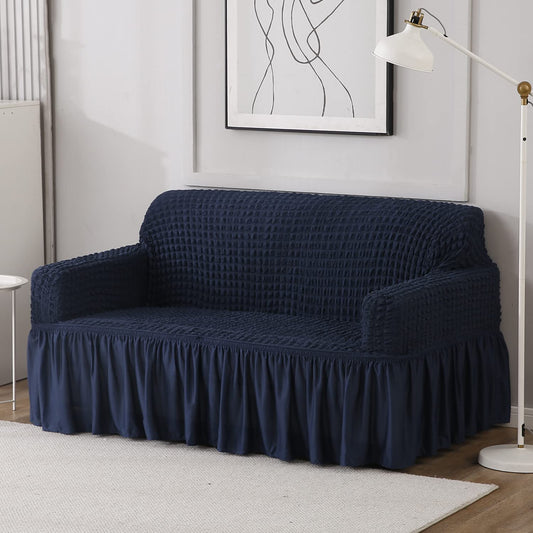Elastic Stretchable 280 GSM Bubble Sofa Cover with Frill, Navy Blue