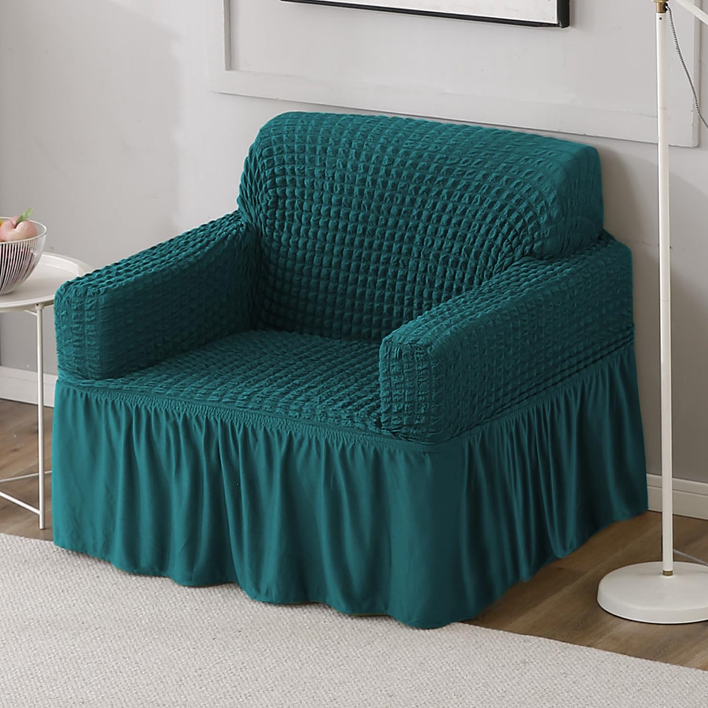Elastic Stretchable Bubble Sofa Cover with Frill, Teal