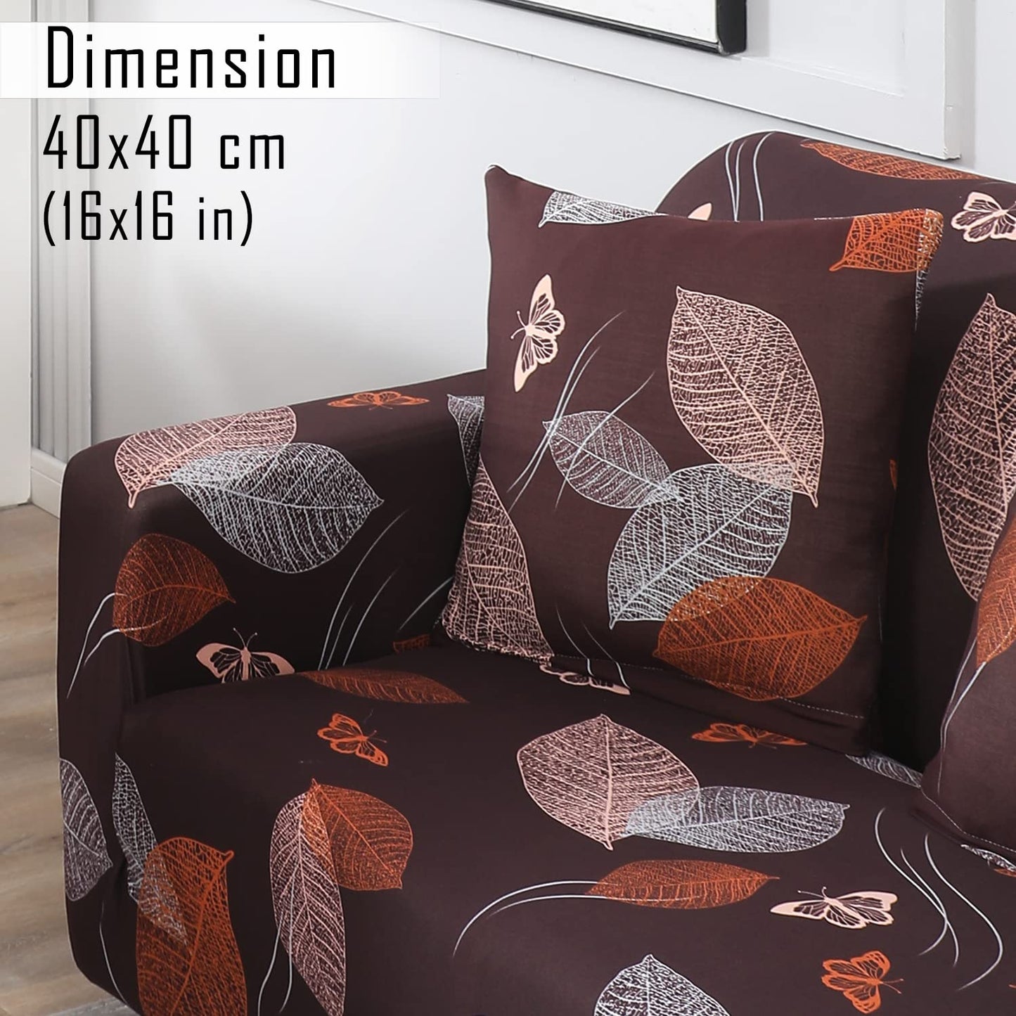 Stretchable Pack of 2 Cushion Cover 16x16, Dark Brown Leaf