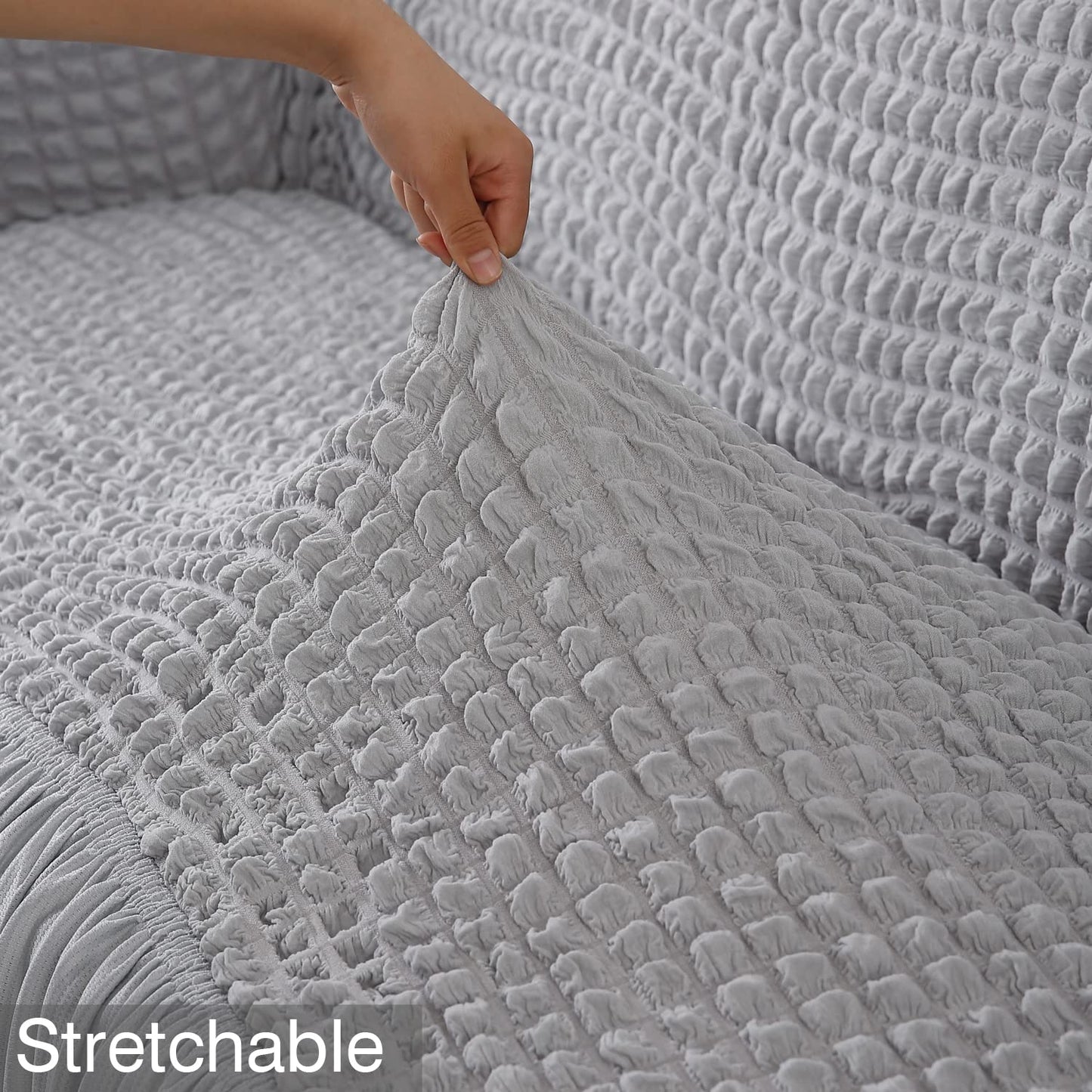 Elastic Stretchable 280 GSM Bubble Sofa Cover with Frill, Ash Grey