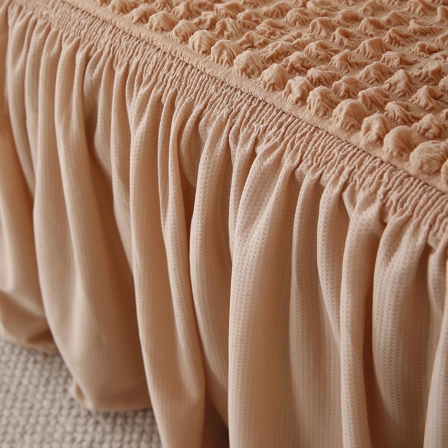 Elastic Stretchable 280 GSM Bubble Sofa Cover with Frill, Beige