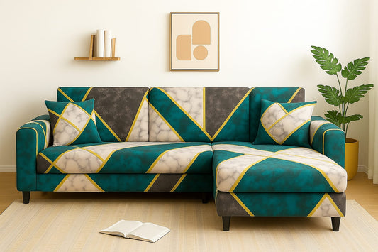 L Shape Sofa Cover- Fern Grey - Luxury Quality Strechable & Dust-proof Sofa Cover