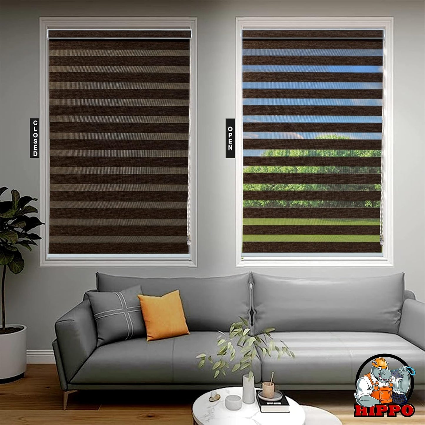Premium Zebra Blinds Wooden Design Polyester Blend Semi/Complete Privacy Indoor Roller Blinds for Windows