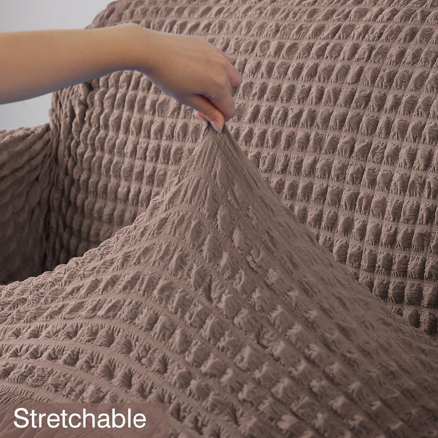 Elastic Stretchable Bubble Sofa Cover with Frill, Mocha