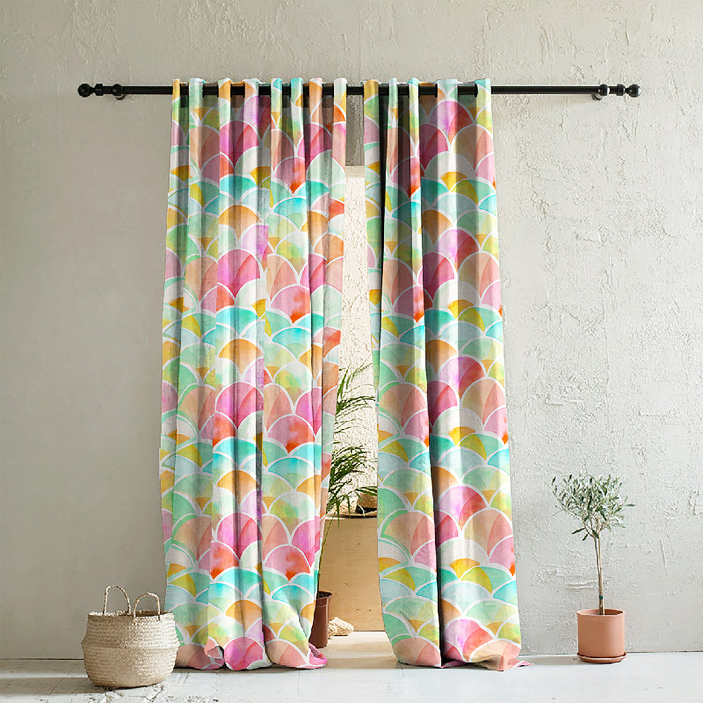 Elegant Geometric  Print Room Darkening Curtain - Set of 2 - DS81A