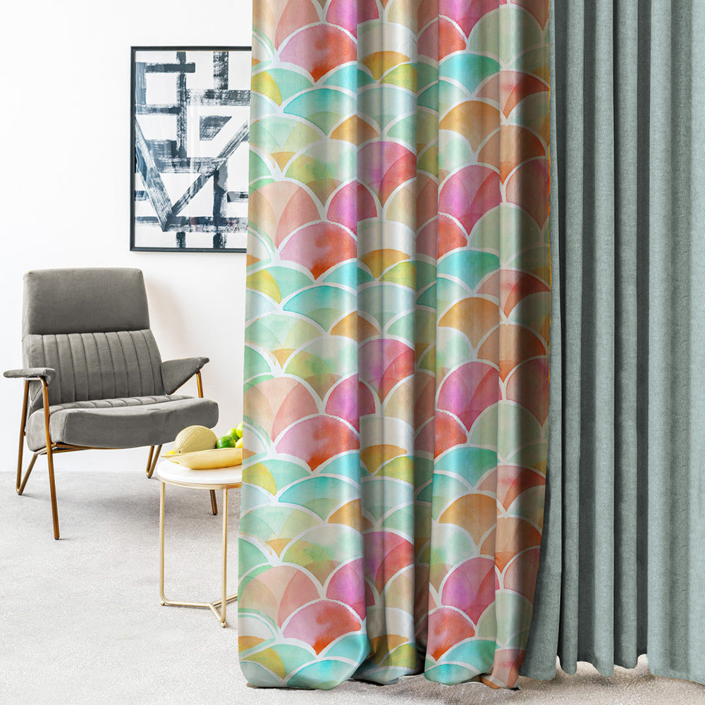 Elegant Geometric  Print Room Darkening Curtain - Set of 2 - DS81A