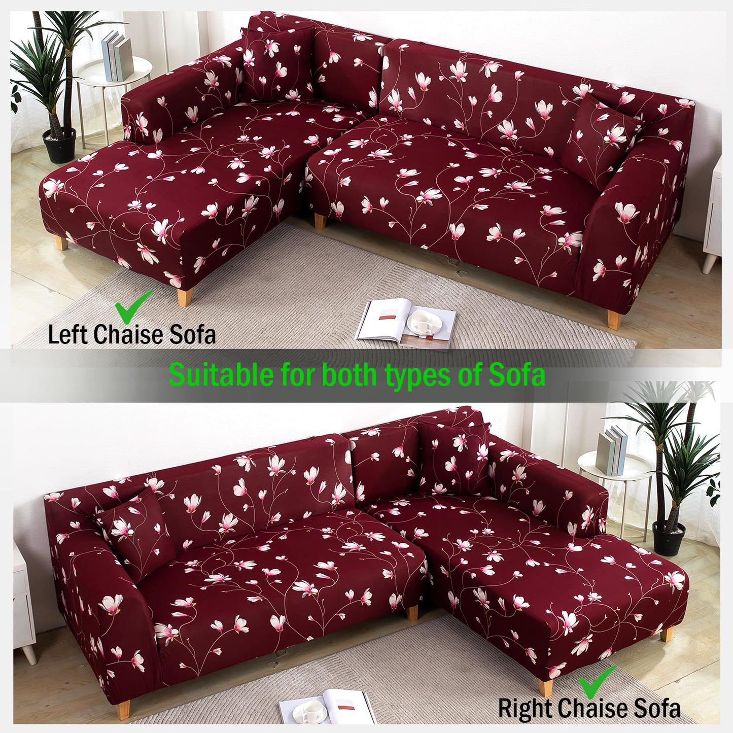 L Shape Sofa Cover-Floral Maroon - Luxury Quality Strechable & Dust-proof Sofa Cover