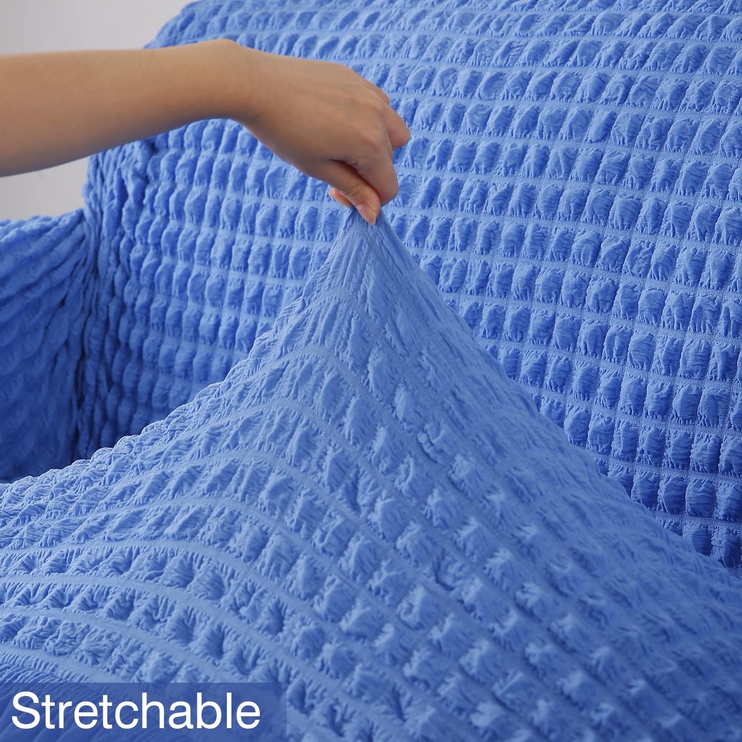 Elastic Stretchable 280 GSM Bubble Sofa Cover with Frill, Sky Blue