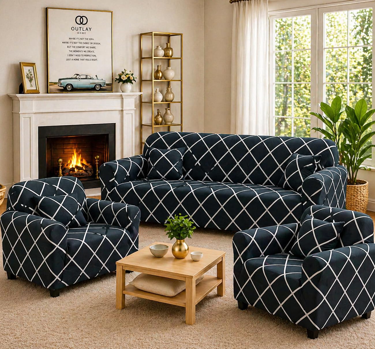 3+1+1 CROSS BLUE SOFA COVER ELASTIC STRETCHABLE 48 HOURS OFFER