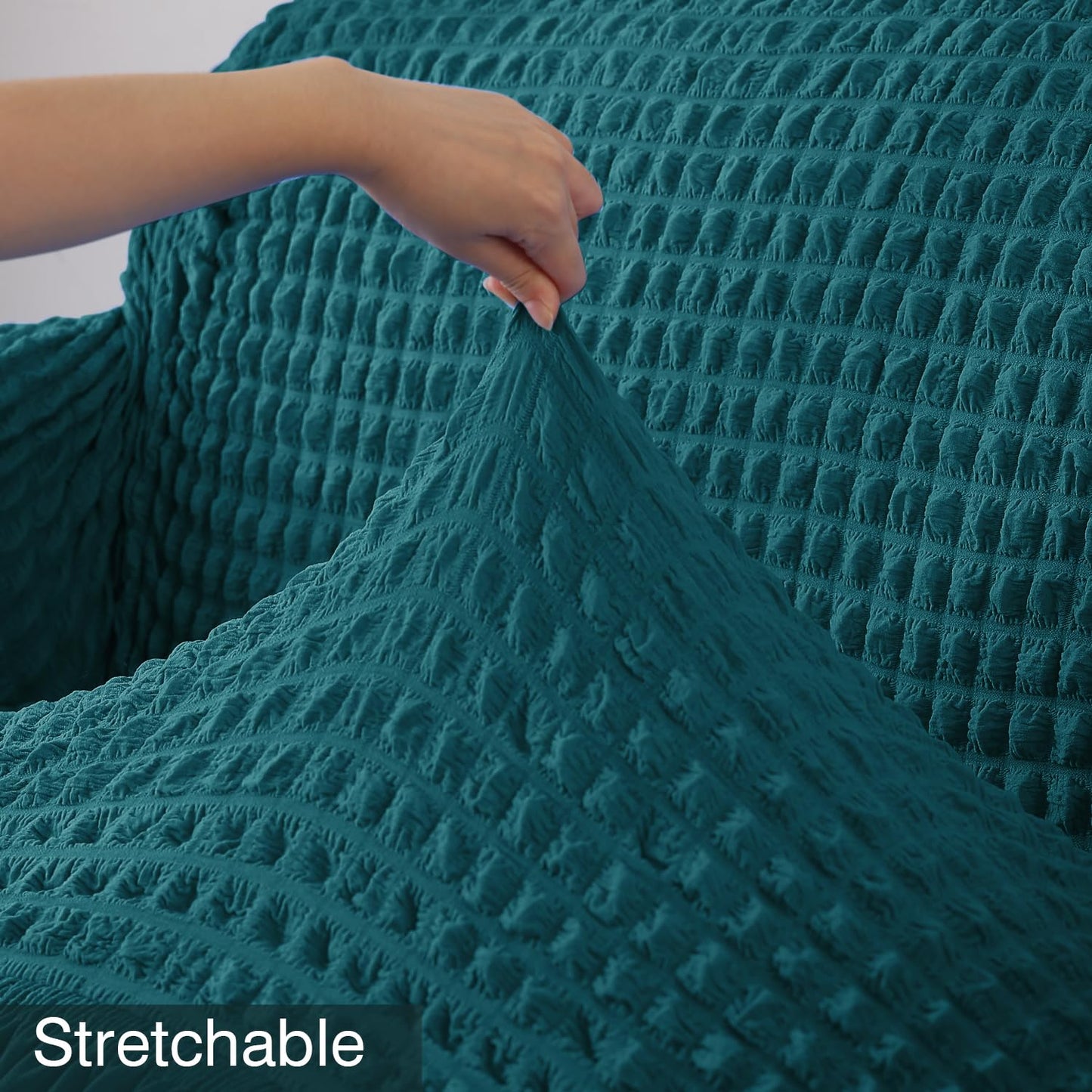 Elastic Stretchable Bubble Sofa Cover with Frill, Teal