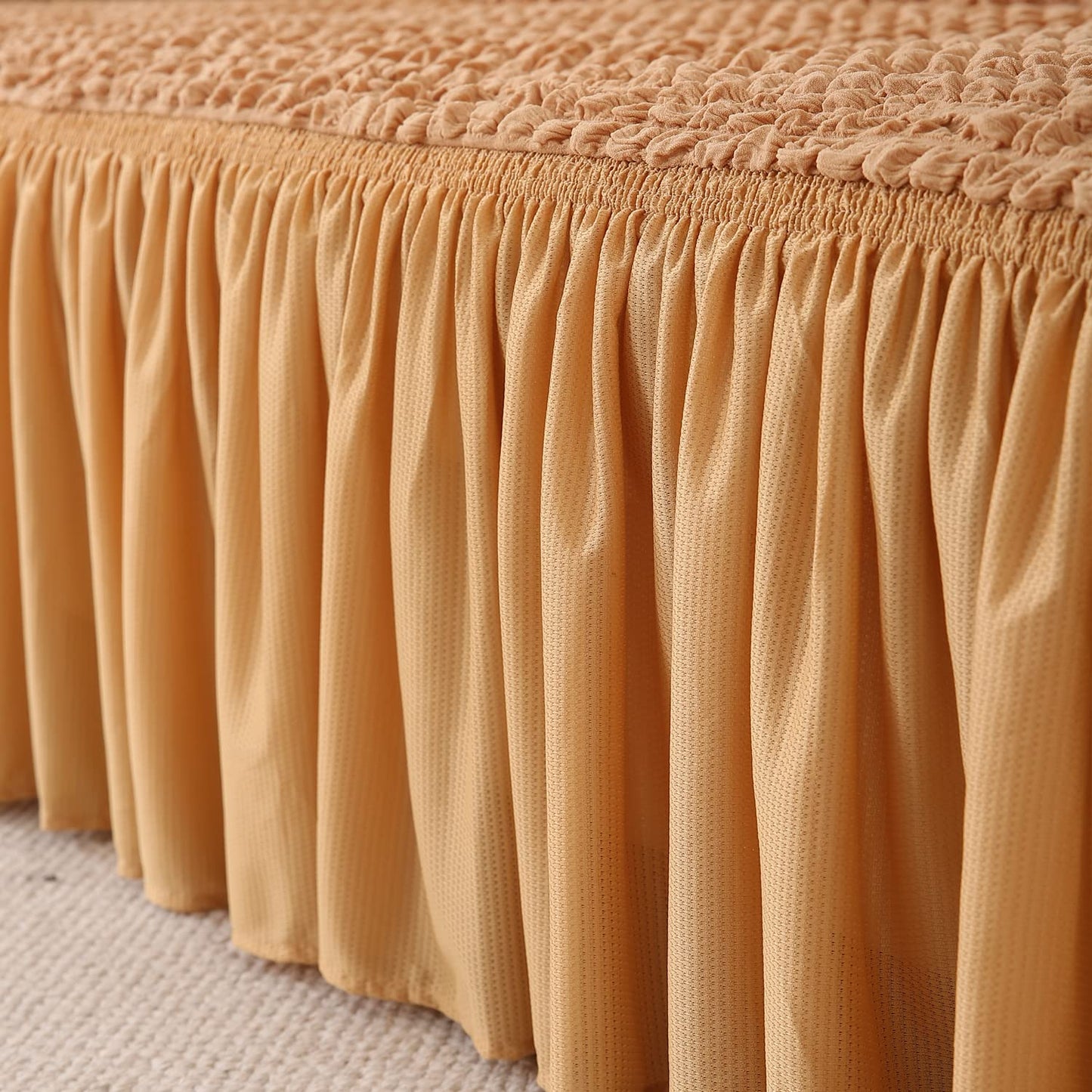 Elastic Stretchable 280 GSM Bubble Sofa Cover with Frill, Light Brown