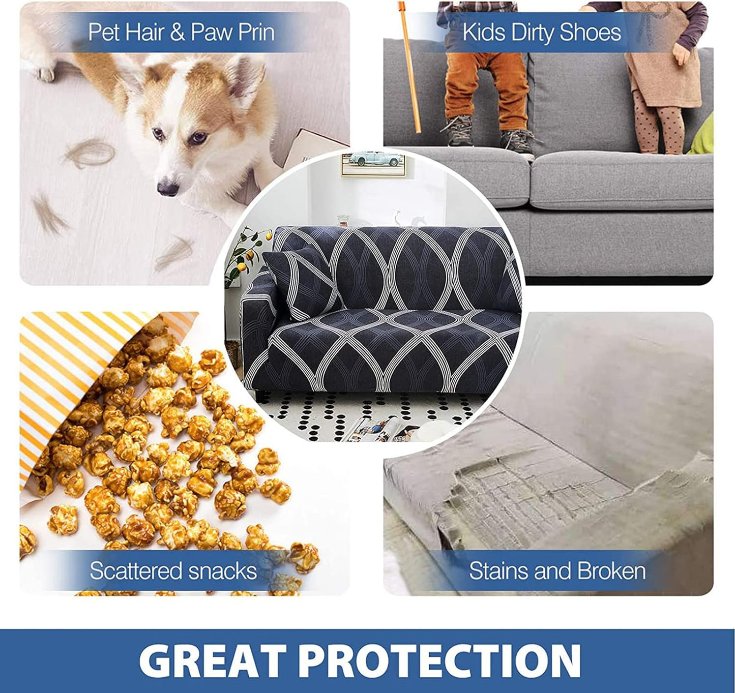 Grey Strips - Luxury Quality Strechable & Dust-proof Sofa Cover