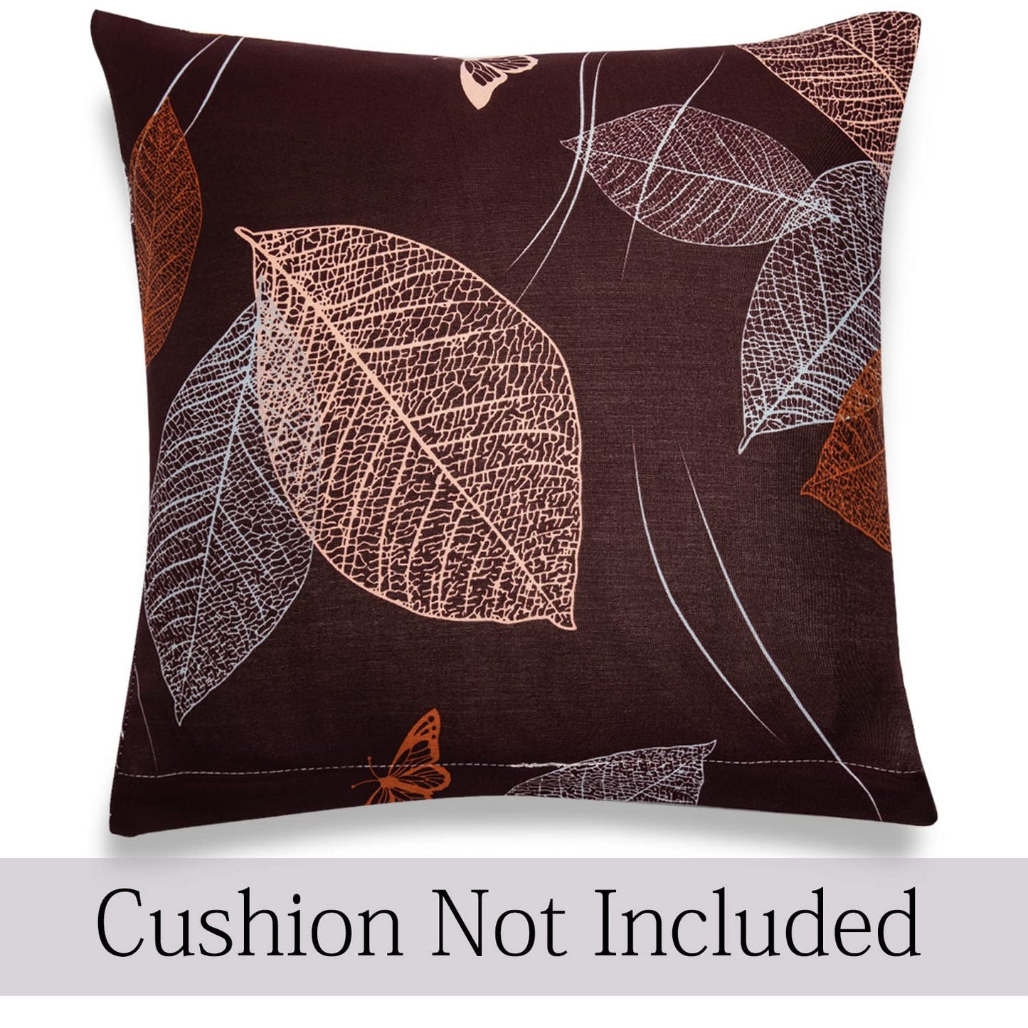 Stretchable Pack of 2 Cushion Cover 16x16, Dark Brown Leaf