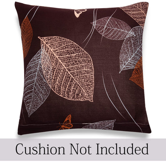 Stretchable Pack of 2 Cushion Cover 16x16, Dark Brown Leaf