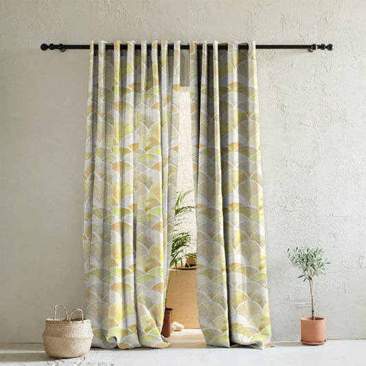 Vibrant Dreams Geometric Yellow Heavy Satin Room Darkening Curtains Set Of 2 - (DS81F)