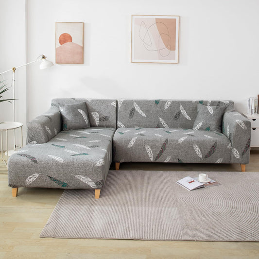 L Shape Sofa Cover- Fern Grey - Luxury Quality Strechable & Dust-proof Sofa Cover