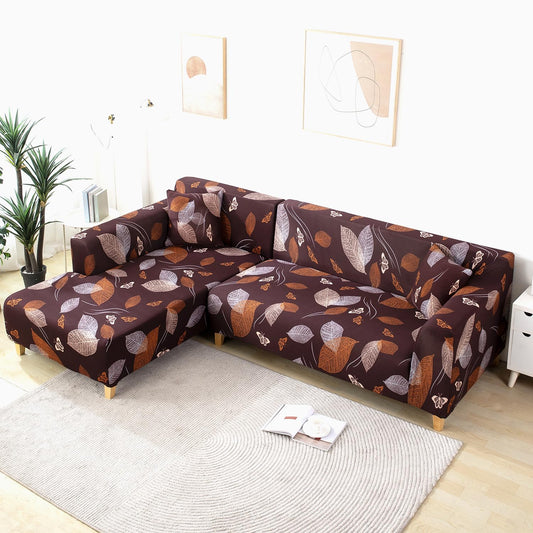 L Shape Sofa Cover- Choco Leaf - Luxury Quality Strechable & Dust-proof Sofa Cover