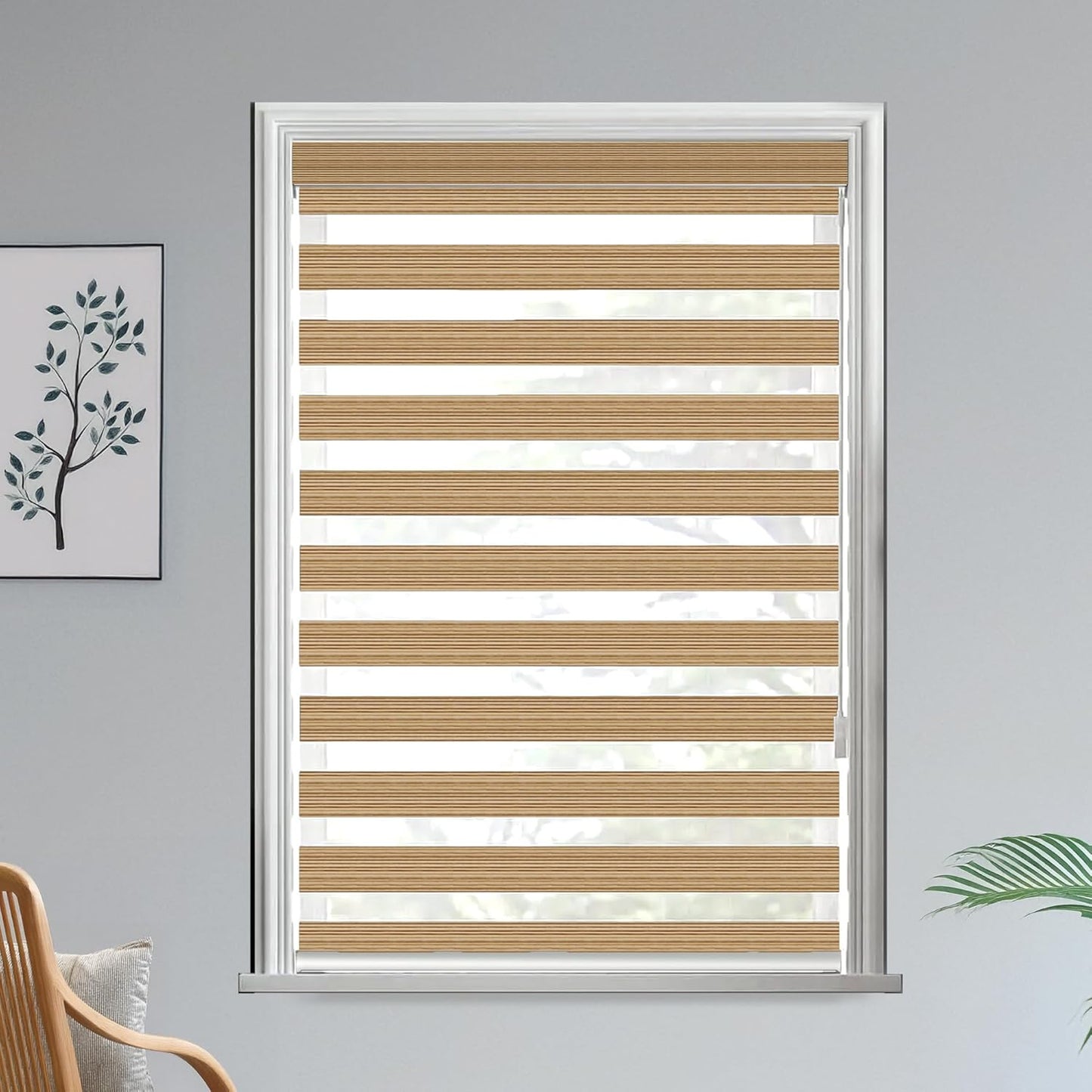 Premium Zebra Blinds Wooden Design Polyester Blend Semi/Complete Privacy Indoor Roller Blinds for Windows