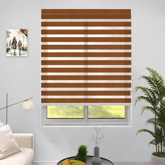 Premium Zebra Blinds Wooden Design Polyester Blend Semi/Complete Privacy Indoor Roller Blinds for Windows